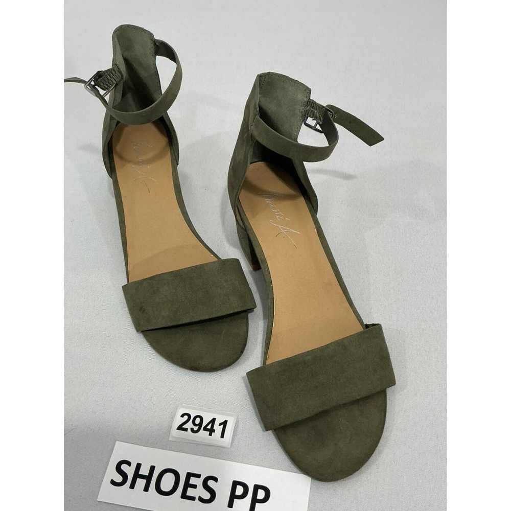 Womans Mari A Size 7 Green Suede Ankle Buckle O-en Toe Heel Sandals